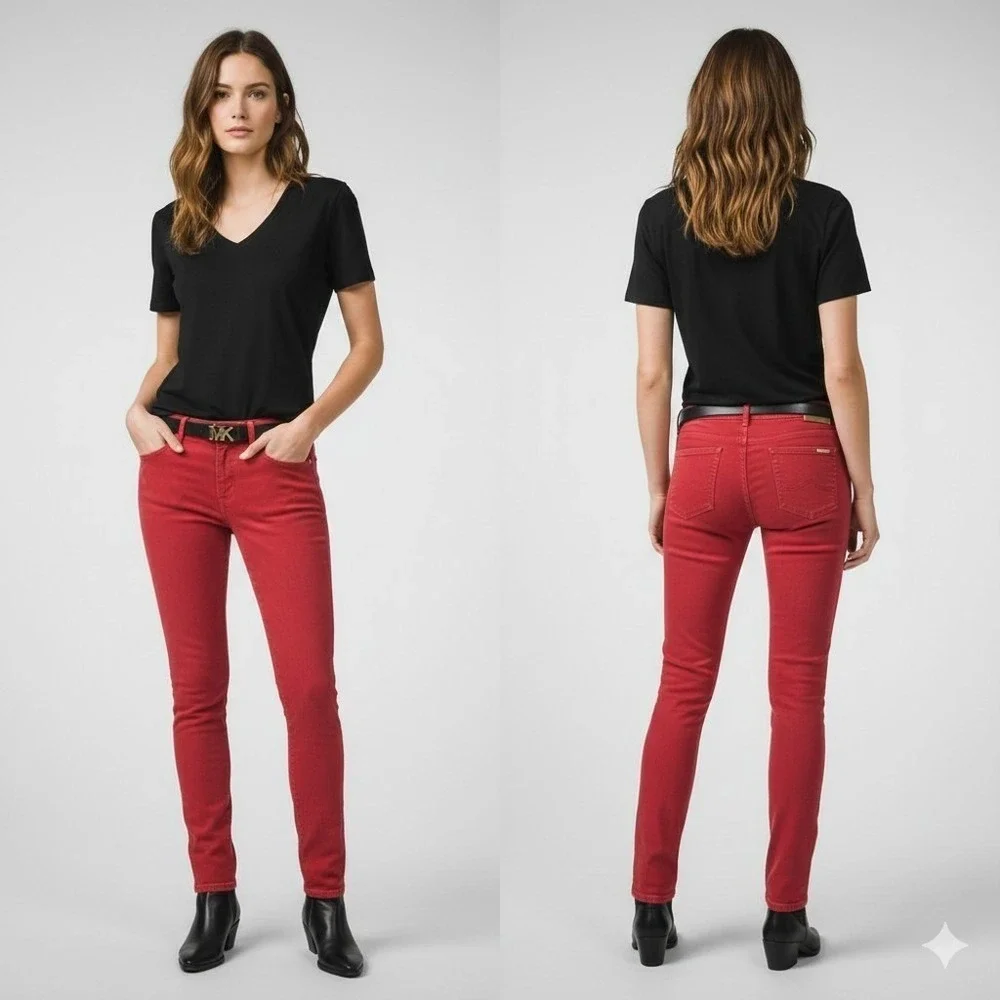 Michael Kors Skinny Jeans Women's Size 10 Red Stretch Denim Low Rise Trousers